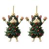 Cute Animal Tree Decor 2Pcs Christmas Cat Acrylic Ornament, 2D Flat Kitty Hanging Pendant with Holiday Party Supplies Santa Hat Decor, Car Rearview