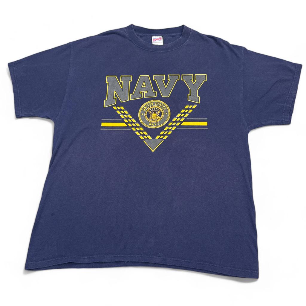 Vintage Soffe x US Navy T Shirt Adult Size Large Blue Double Sided Crew Neck