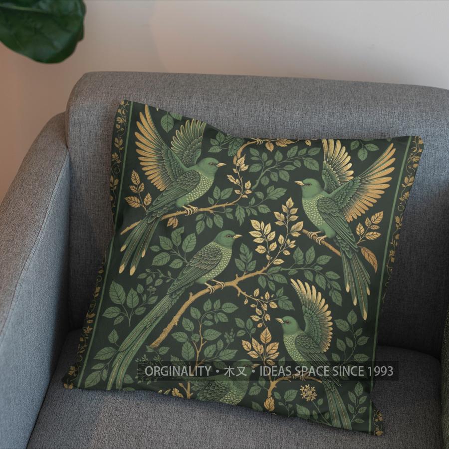 2D Elegant Birds And Leaves Pattern Pillow Cover Pattern Cushion Cover Suitable For Sofa Bedroom Car Pillow Cover