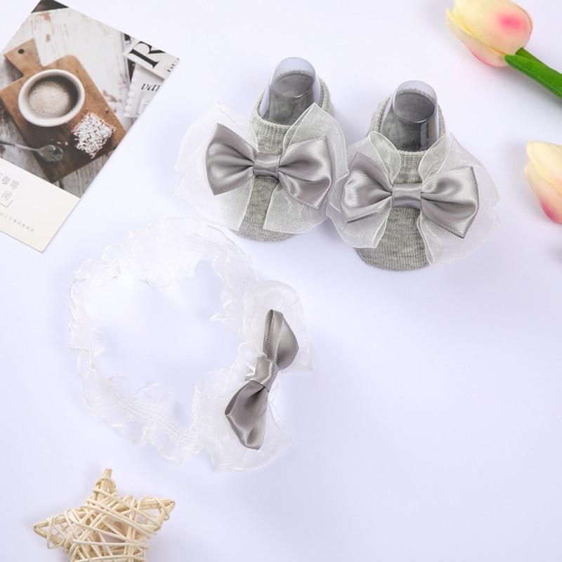 Set de șosete cu bentiță pentru fetiță drăguță Fundițe din dantelă șosete cu noduri pentru nou-născut Banda de păr elastică Accesorii de păr pentru fetiță pentru 0-2T