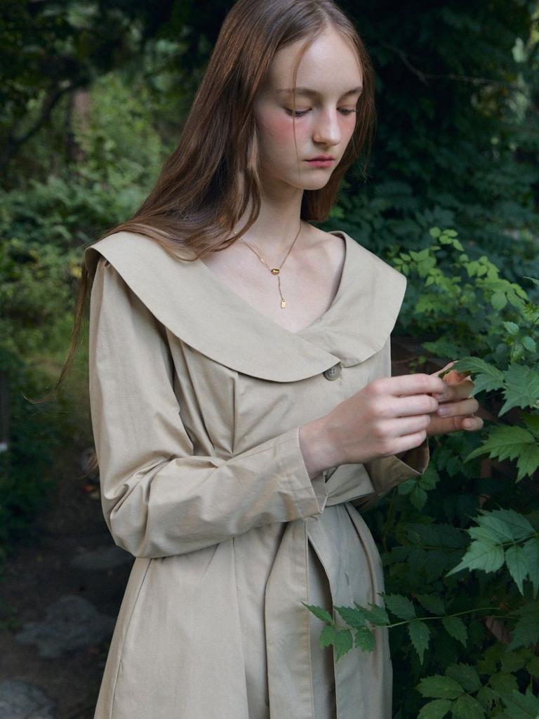 Fabric Seoul Off Shoulder Trench Dress Jacket_Beige