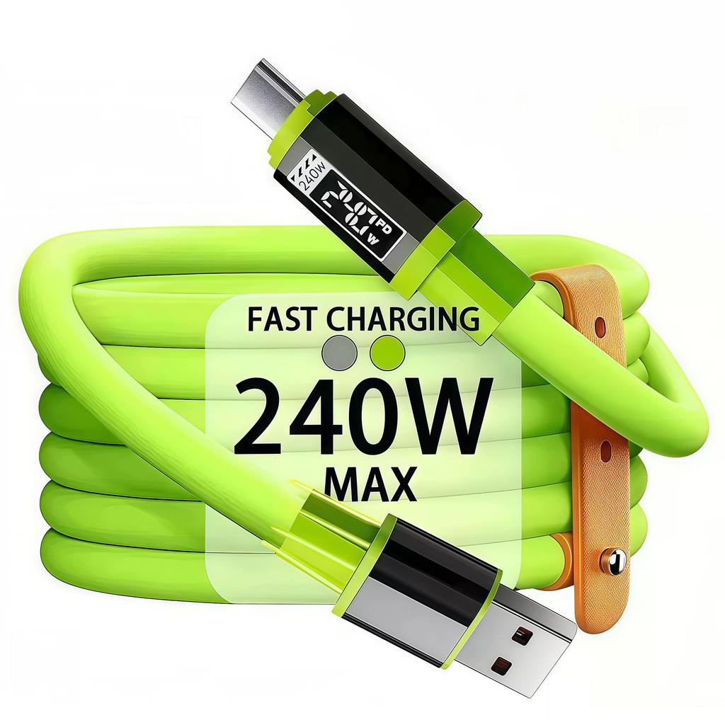 240W Dual Type-C Silicone Fast Charging Cable for Mobile Phones & Tablets, 6A Digital