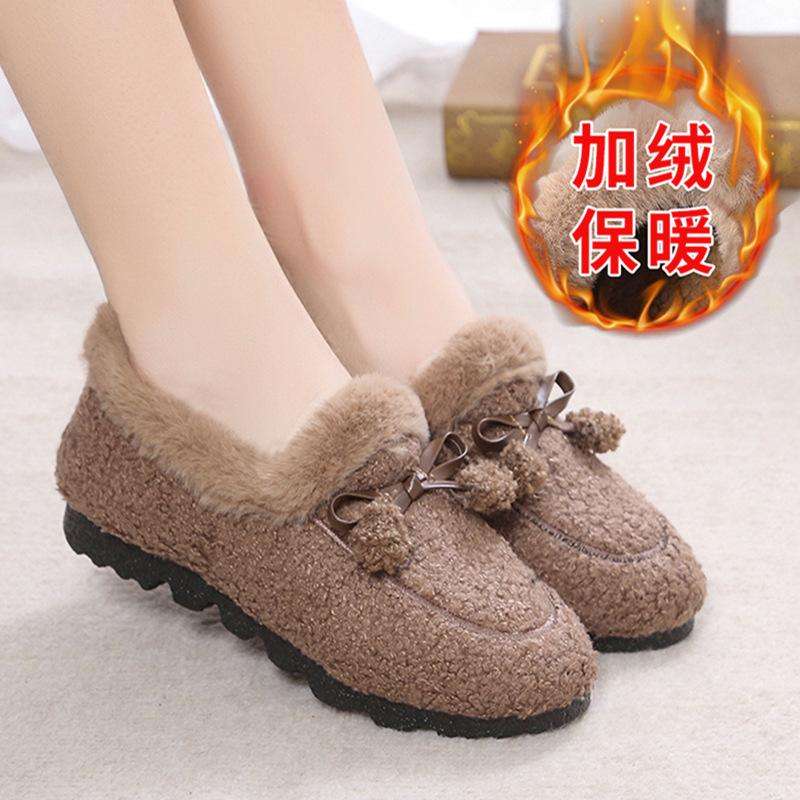 Doudou shoes women's autumn and winter warm thick-soled new Mao Mao shoes flat-soled versatile cotton shoes velvet mother wear