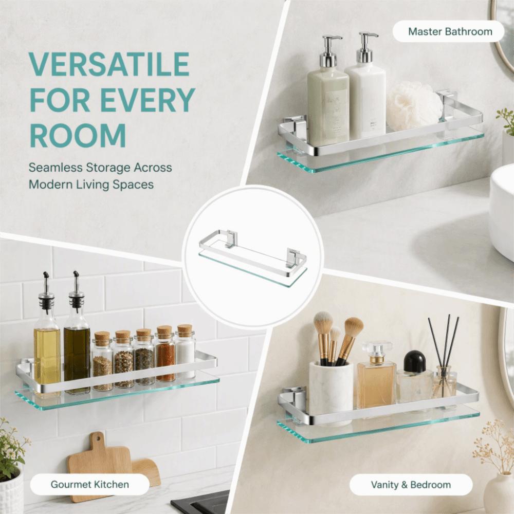 Silver Glass Shelf Organizer Tempered Thickened Glass Shower Caddy  Home Organization
