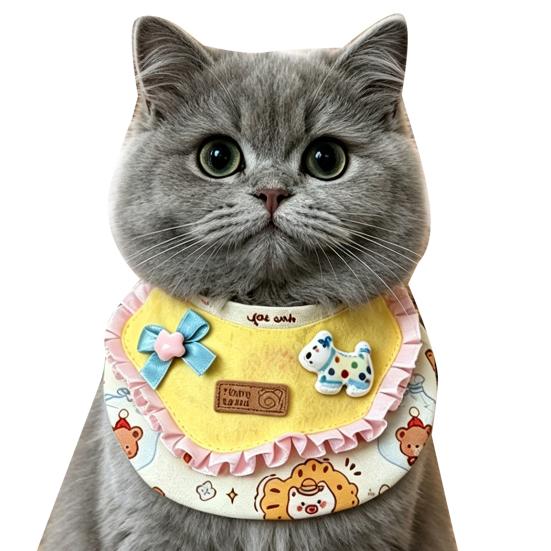 Pet Bib Adjustable Elastic Cord Cat Bandana with Cartoon Pattern Printed Breathable Cat Collar for Small to Medium Pets