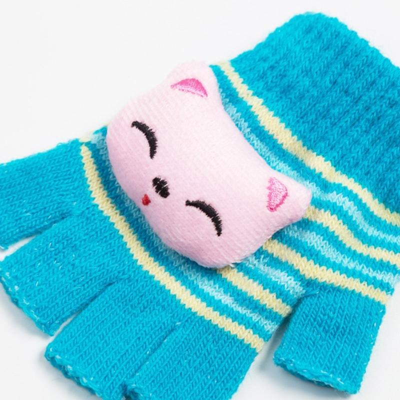 Kids Cartoon Animal Warm Gloves Handwoven Half Finger Gloves Universal Handwear