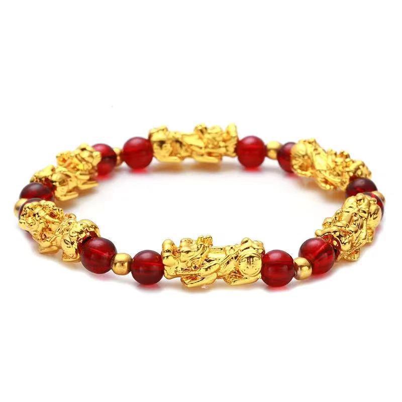 Gold-Plated Alloy Pixiu Couple Bracelets for Men & Women - Exquisite Buddhist Bead Jewelry Gifts