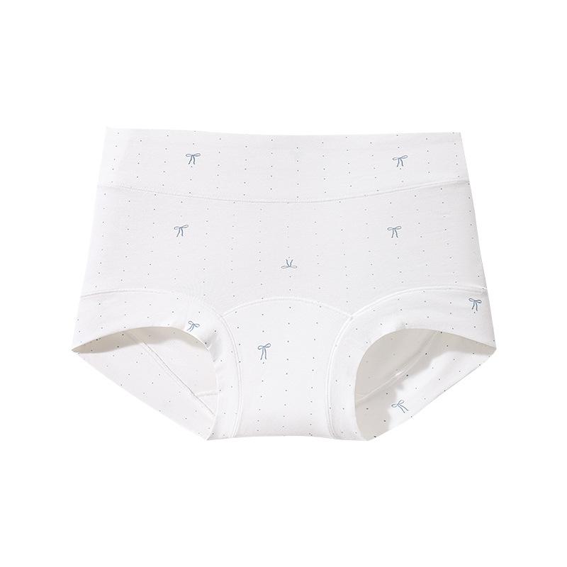 Female Spring and Autumn Fresh Printed Cotton 10A Anti Bacteria Extended Crotch Breathable Mid Waist Underwear