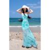 French Light Green Printed Mesh Suspender Dress Royal Sister Pure Desire Fishtail Hip-wrapped Long Dress Women's Summer Seaside Vacation