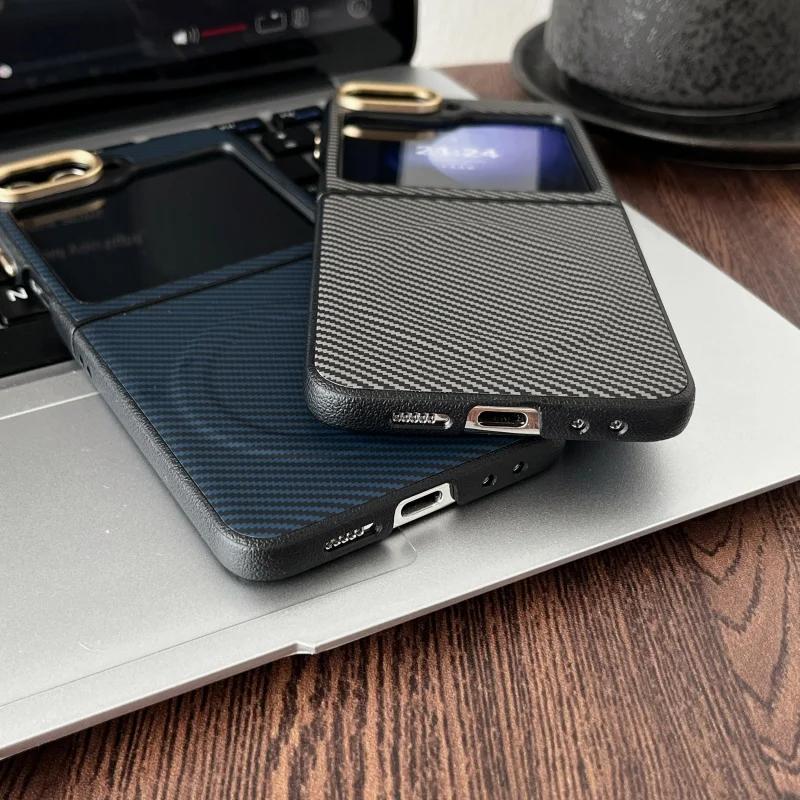 Luxury Slim Carbon Fibre Phone Case For Samsung Galaxy Z Flip 7 FE 6 5 4 3 5G Soft Bumper Magnetic Wireless Charge Protect Cover