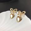 Korean Heart Hanging Earrings White Enamel Imitation Pearl Elegant Trendy Red Pink Acrylic Heart Dangle Earrings