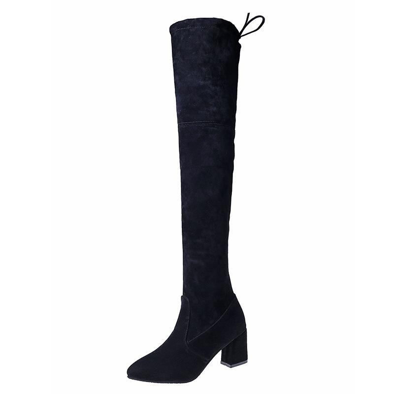 Neue Herbst- und Winter-Kniestiefel Damen-Langstiefel Kleine Langstiefel Dicker Absatz Hoher Absatz Spitz Wildleder Dünne Stiefel