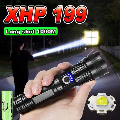 XHP199 Powerful Flashlights Long Shot 1000M Torch Rechargeable Lamp LED Lantern Zoomable Spotlight Waterproof Torch Light
