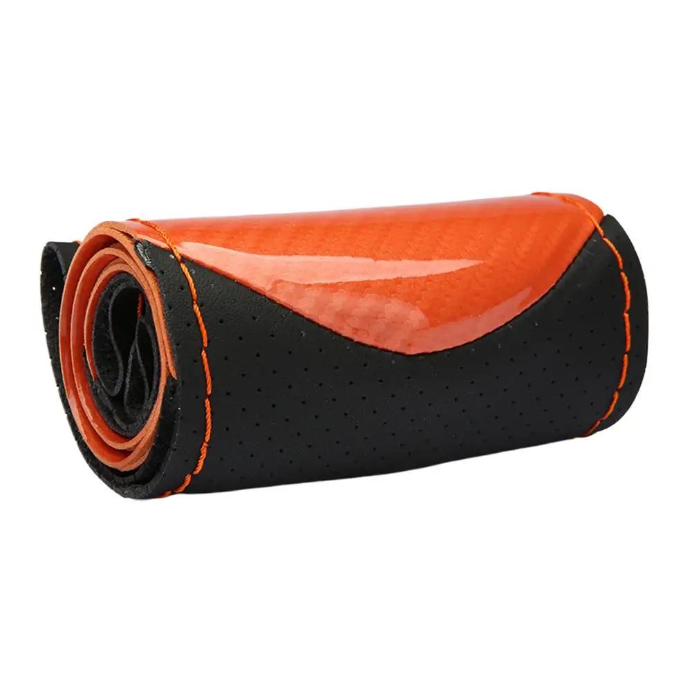 Carbon Fiber Car Steering Wheel Cover SeW DIY Hand Stitch PU Leather Protector Braiding Cover For Steering Wheel D9R4