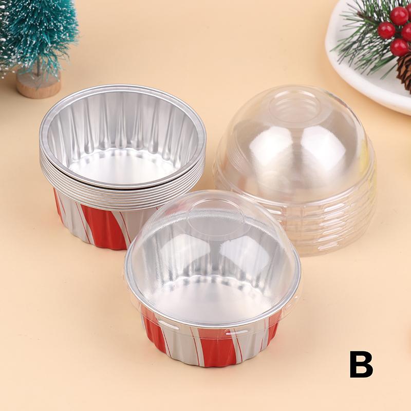 10Pcs Reusable Aluminum Foil Cup With Lid Pudding Cake Mold Air Fryer Tinfoil Box Baking Tray Tinfoil Cups Baking Pastry Tools