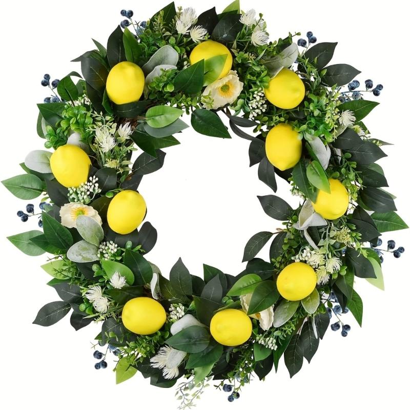 Spring Wreath for Front Door, Window, Wedding Party, Indoor and Outdoor Decorations, Artificial Flower Wreath with Lemon