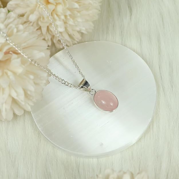 Crystu Certified Natural Rose Quartz Oval Shape Pendant | Healing Crystal Gemstone Jewelry for Love, Emotional Balance, Peace & Positive Energy |