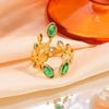 European and American Zircon Leaf Ring Does Not Fade, High Value Opening Fashion Couple Ring, Colored Titanium Steel Jewelry Ring