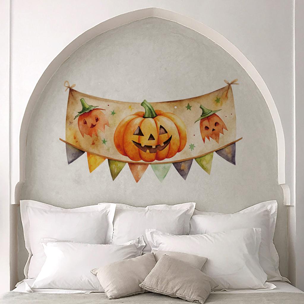 Halloween Pumpkin Flag Spooky Wall Decals Waterproof Pumpkin All Saints Furniture Stickers Peel And Stick Festival Wallpaper