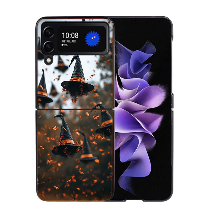 Halloween Wizard Hat Horror Fun Phone Case For Samsung Z Flip 7 6 5G Galaxy Z Flip4 Z Flip5 Z Flip3 Coque Black Hard PC Shell Pr