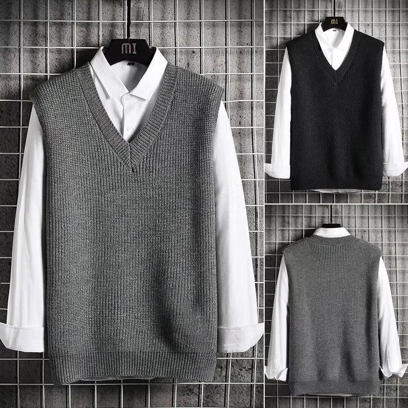 Hong Kong Style Loose Knit Vest for Men - Autumn/Winter Korean Sleeveless Jacket
