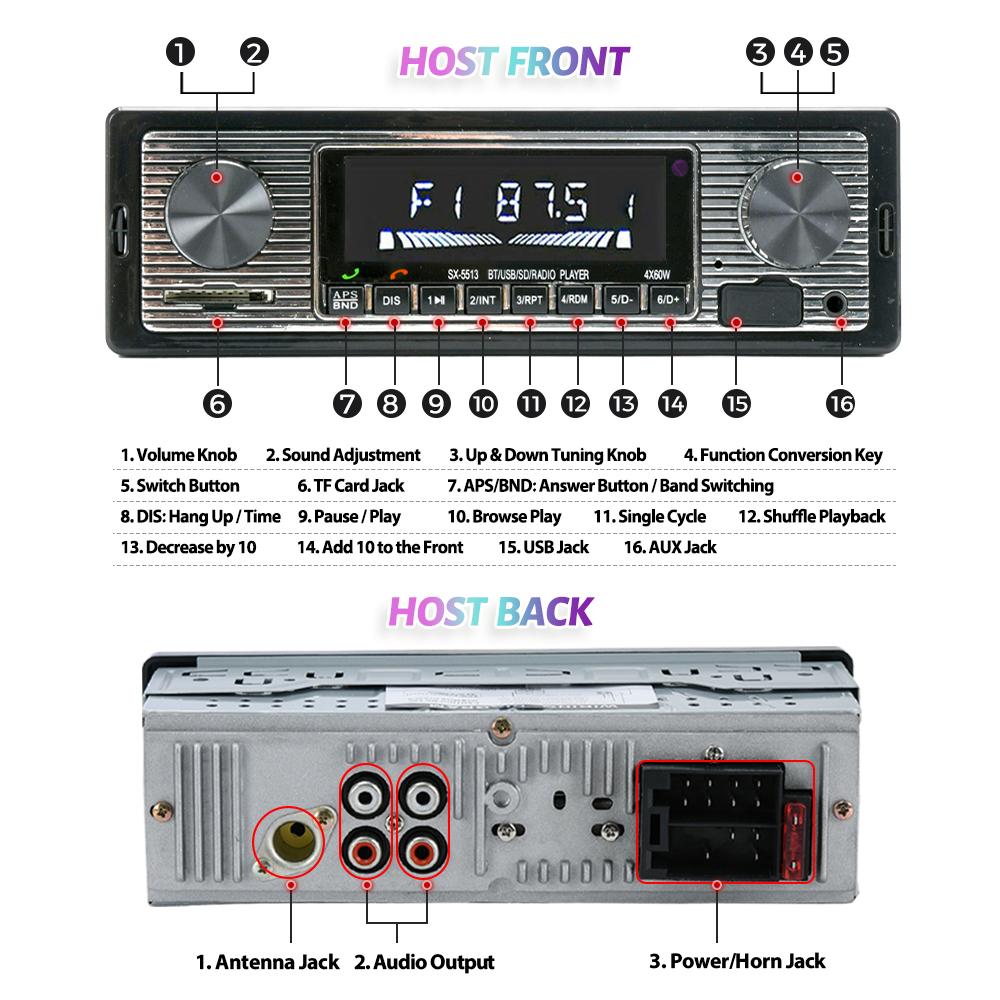 Vintage Car Radio Vehicle Integrated MP3 Player Wireless Bluetooth Multimedia Player AUX USB FM 12V Classic Stereo Audio Player