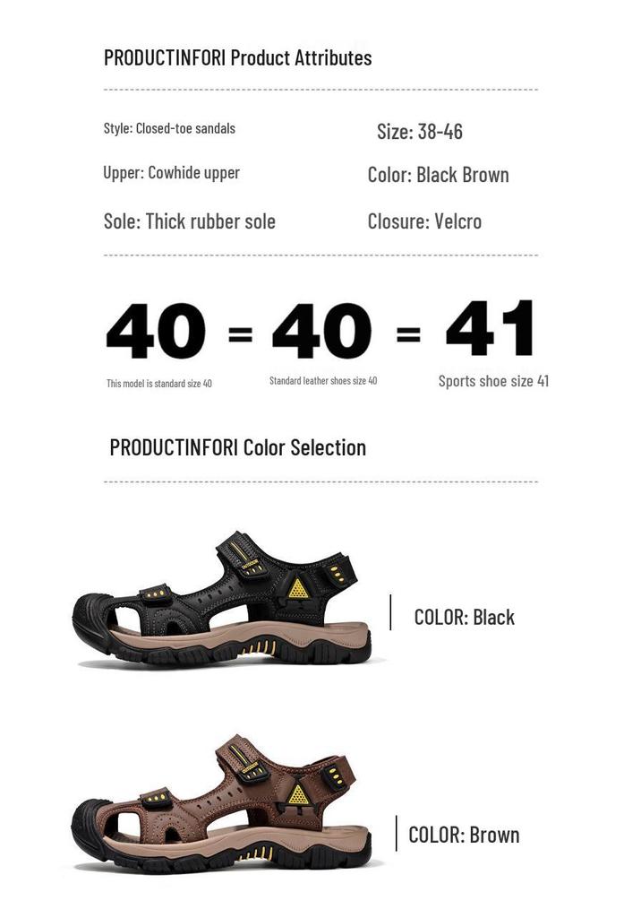 Plus Size Men's Genuine Leather Closed-Toe Non-Slip Beach Sandals for Summer 2024