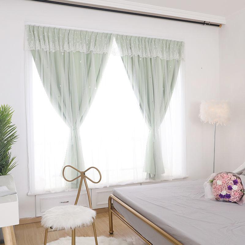 For Panels Autohesion 2 Curtains Windows For Bedroom Girls Kids Baby Window Curtain Double Layer Star Cut Out Living Room Decor Wall Home