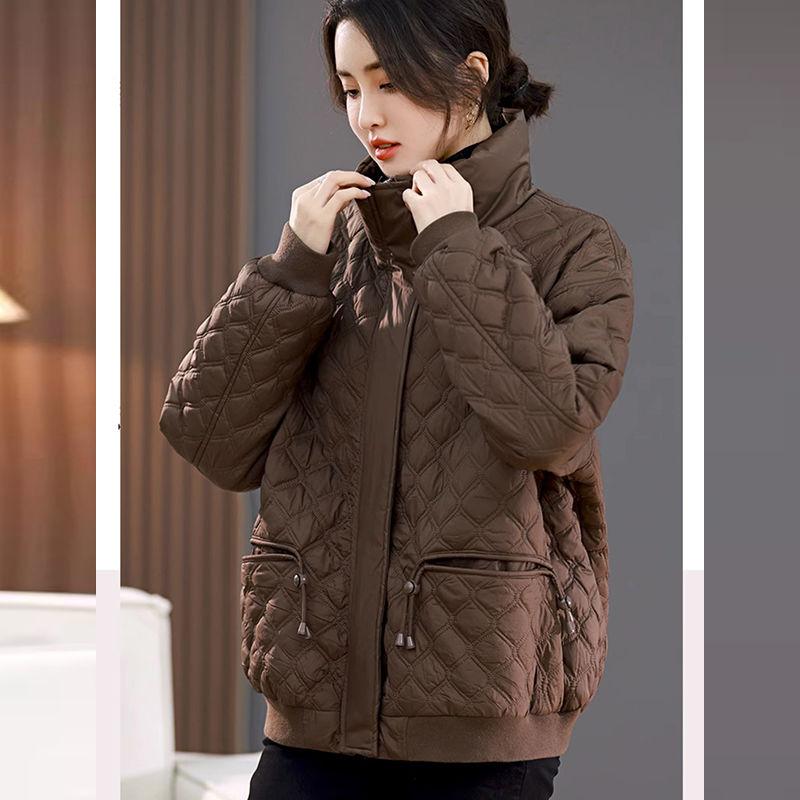High-End European Style Plus Size Short Down Cotton Coat for Women, Autumn Winter Casual Warm Cotton-Padded Jacket