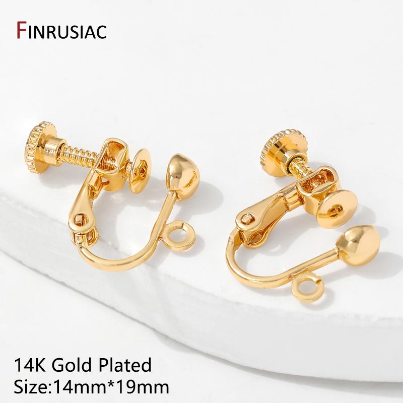 14K Gold Plated Brass Round Head Screw Ear Clips,DIY Handmade Clip On Earrings Parts No Pierced Ear Clips Jewelry Findings