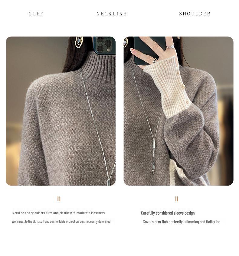 Versatile High-Neck Wool Sweater: Korean Style Cashmere Feel for Fashionable Women