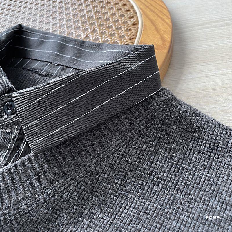 British-Style Knit Vest Shirt: Soft, Textured, Casual Two-in-One Sweater for Men - Perfect for Autumn and Winter.