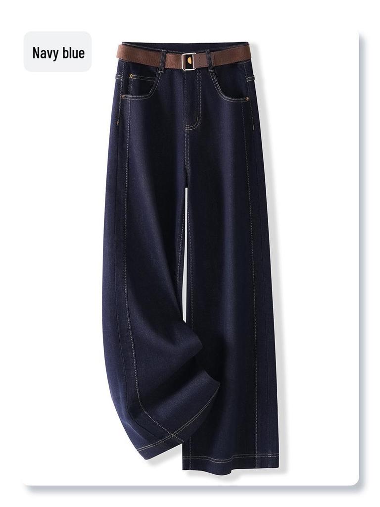 Dark Blue Vintage High-Waisted Wide-Leg Denim Pants - 2025 Spring/Summer Loose Slimming Casual Trousers