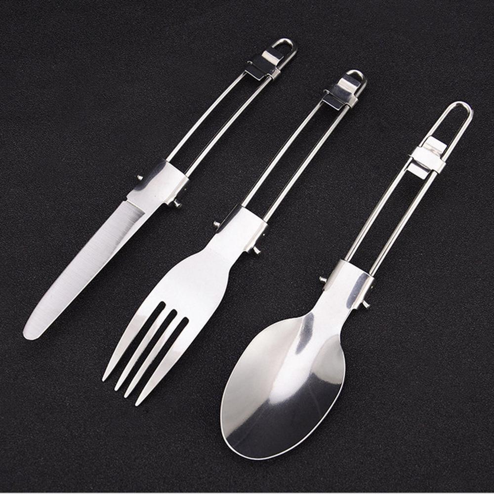 3pcs Stainless Steel Cutlery Set Folding Spoon Fork Cutter Dinnerware for Outdoor Camping Picnic Home Kitchen