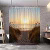 Sonnenuntergang Strand Duschvorhang - Ruhiger Küstenpfad, Goldene Töne, Meereswellen & Lebendiger Himmel, Polyester, 70x70 Zoll