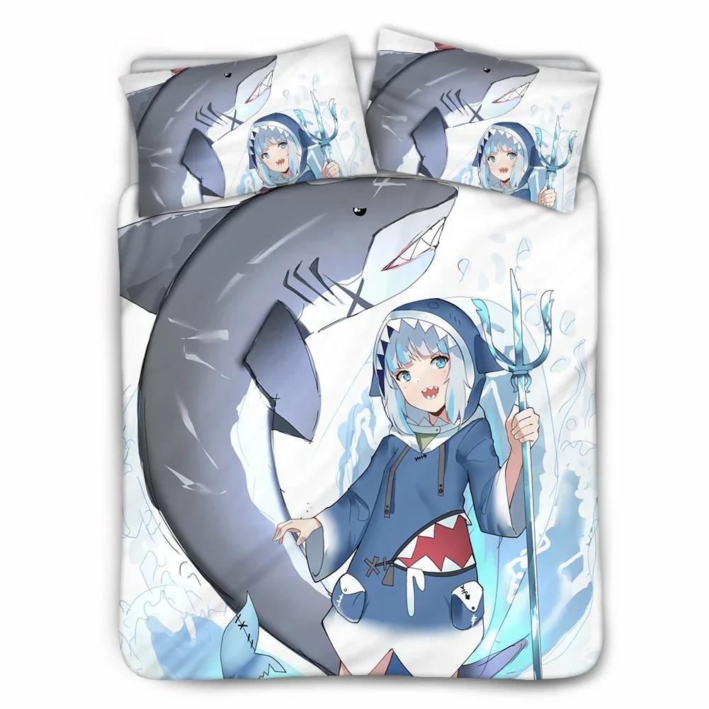 Anime Hololive EN Gawr Gura 3D Printed Bedding Set Duvet Covers Pillowcases Comforter Bedding Set Bedclothes Bed Linen