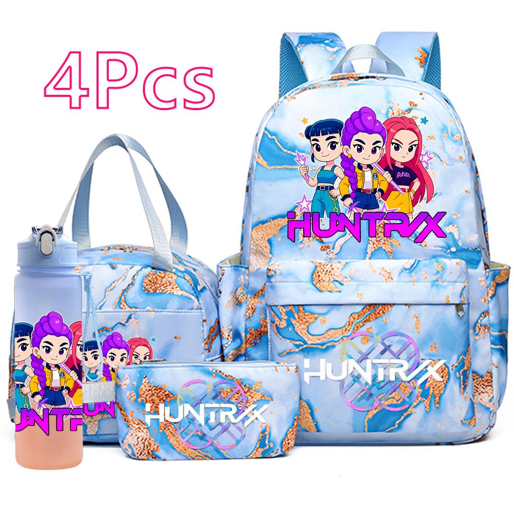 

4Pcs/set Anime Demon Hunters Printed Backpack Handbag Pencil Case with 750Ml Water Bottler for Teenager Boy Girl Large Capacity Schoolbag