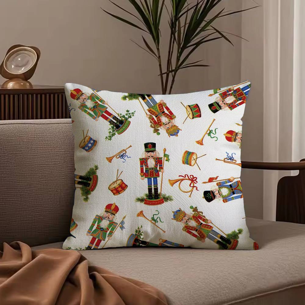 Nutcracker Soldier Christmas Pillow Case Anti-dustmite Pillowcase Invisible Zipper Silky Short Plush Sofa Cushion Cover