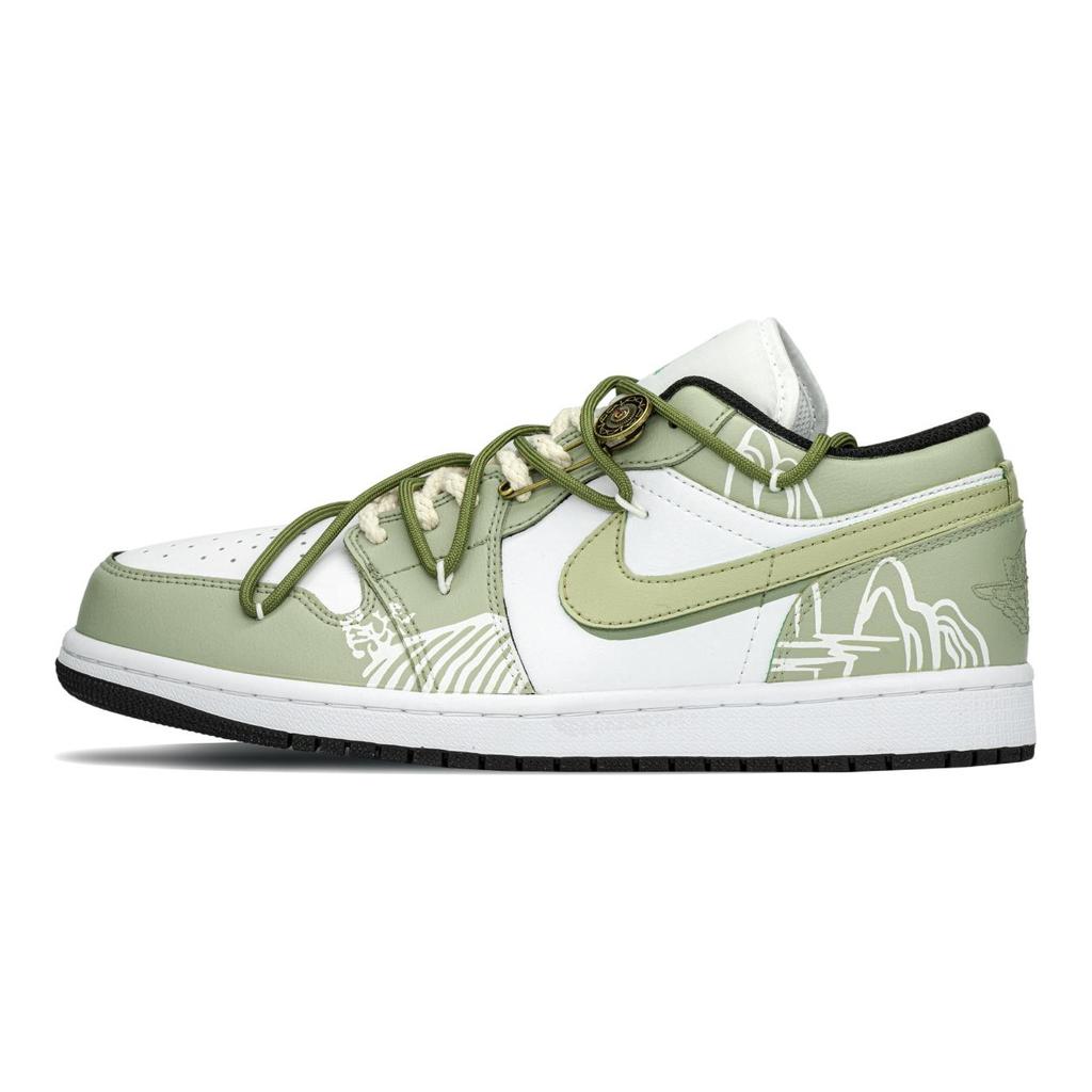 Jordan Air Jordan 1 Low top Vintage Basketball Shoes Men's Beige Green 553558-131(TeamA-)