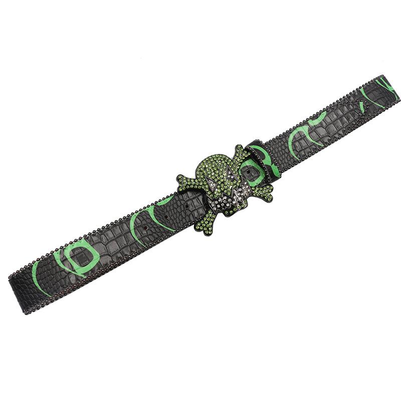 Subculture Gothic Rivet Belt Trend Punk Skull Rhinestone Belt Men'S And Women'S Street Dance Belt