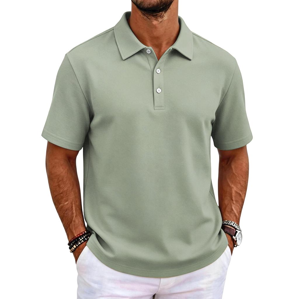 Polo tinta unita classica vestibilità slim manica corta top con colletto casual da lavoro abbottonatura tessuto confortevole per uomo e donna