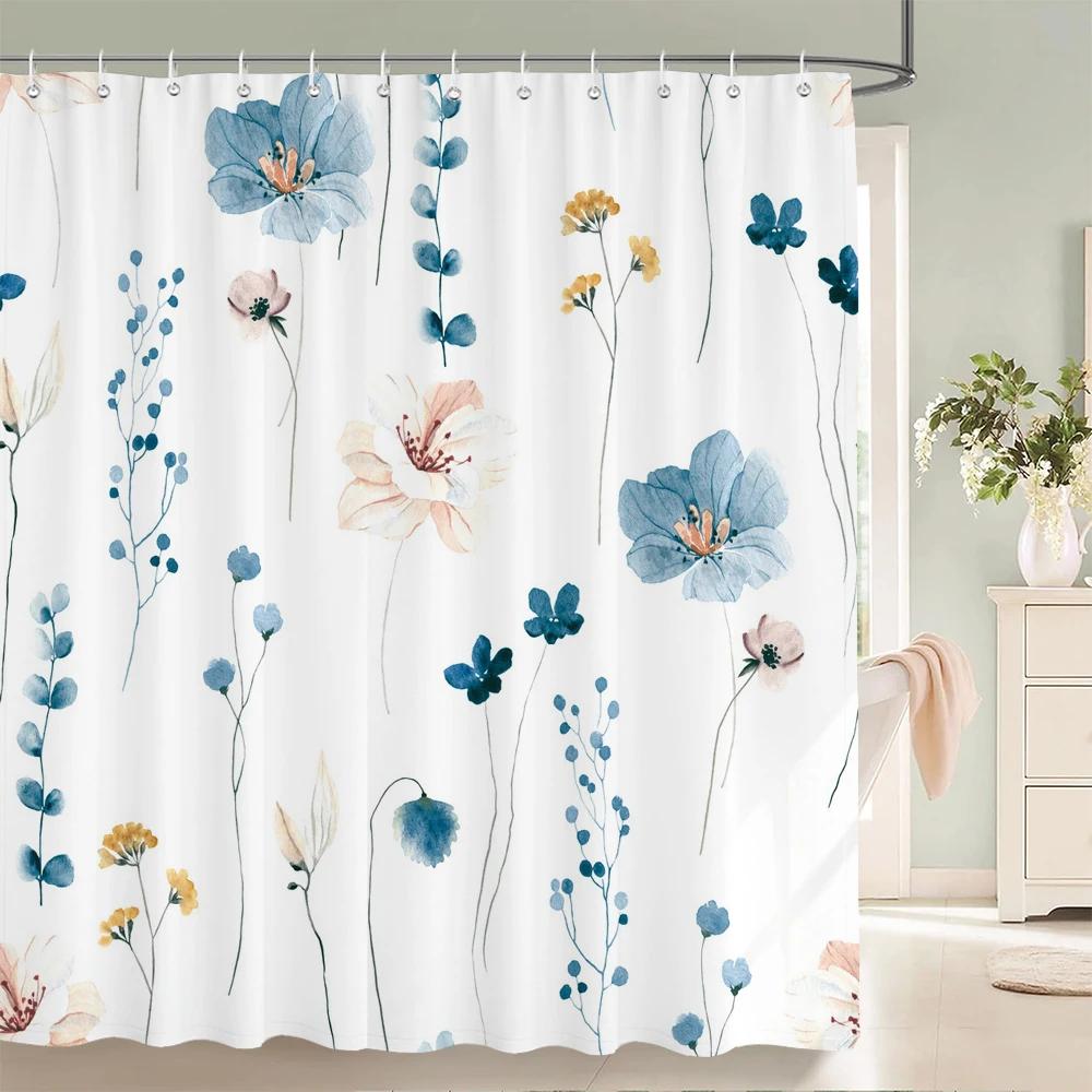 Rideau de Douche Fleurs Élégantes 180x180cm Rideau de Bain Floral en Polyester Décor de Salle de Bain Lavable avec Crochets
