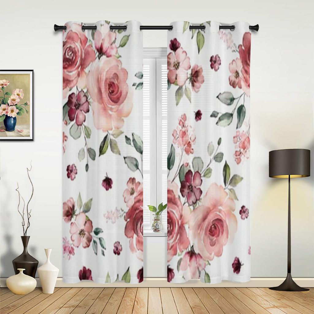 Spring Flowers Leaves Window Curtains For Living Room Bedroom Luxury Modern Kitchen Curtains Fabric Drapes