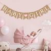 Pre-Strung Baby Girl Burlap Banner, Gender Reveal Banner for Baby Shower Party Decorations (Light Pink Heart)