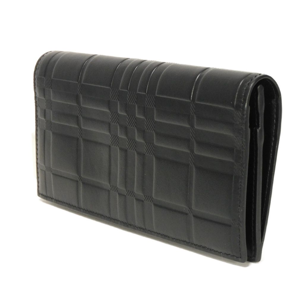 Used 11033 Embossed Check Continental Wallet 8054850 7940 Smooth Calfskin Bifold Unused Logo Foil Stamping Black Men's