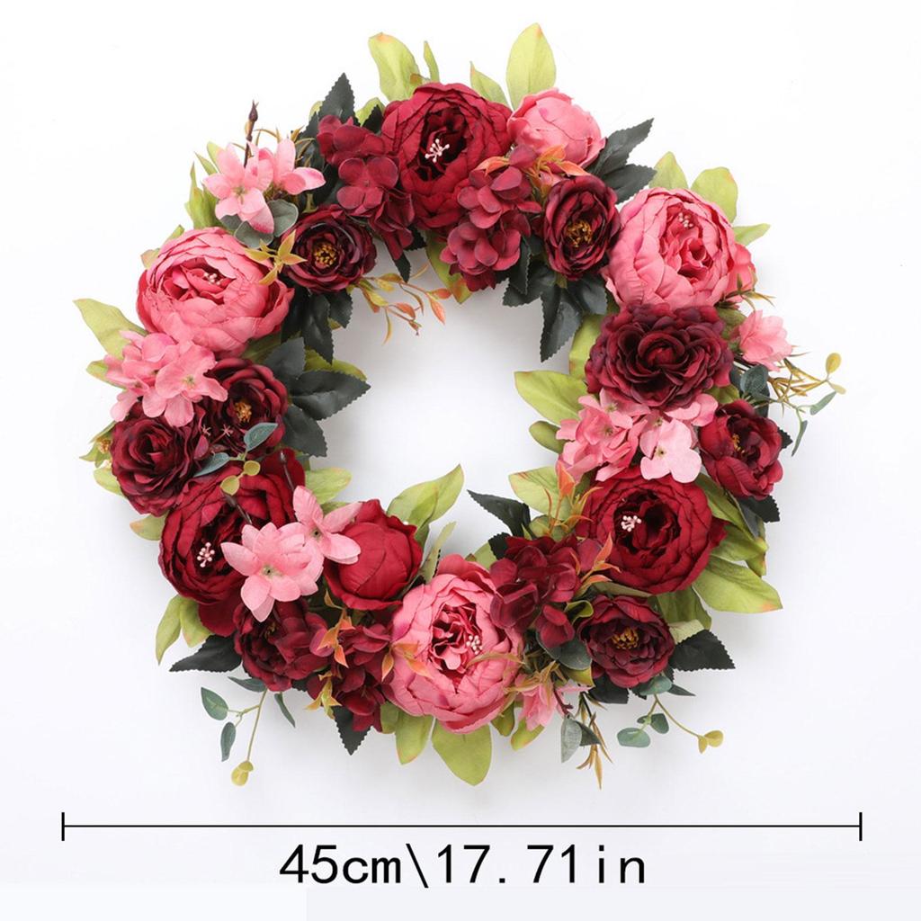 Künstlicher Pfingstrosenkranz Seidenblumen-Girlande Heimdekoration Floraler Kreis für Haustür Hochzeitsfeier Fensterdekoration