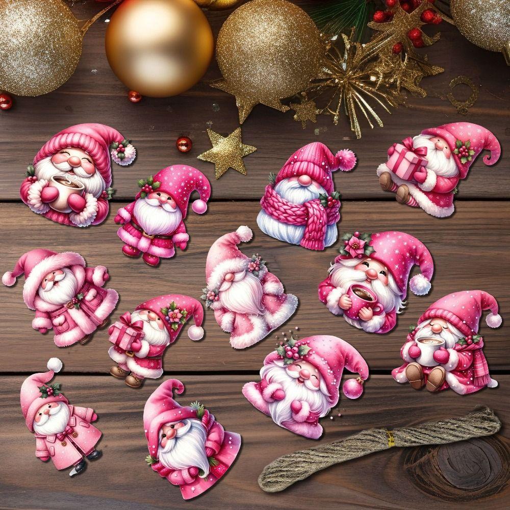 12Pcs Wooden Christmas Snowman Pendant DIY Santa Hanging Pendants New Xmas Tree Charm