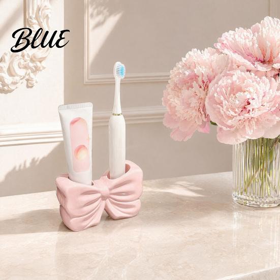 Girls Style Toothbrush with Dual Printed Holder Bow Holder 3D Adhesive Cup Holes for Bathroom Accessory & Toothpaste Cute