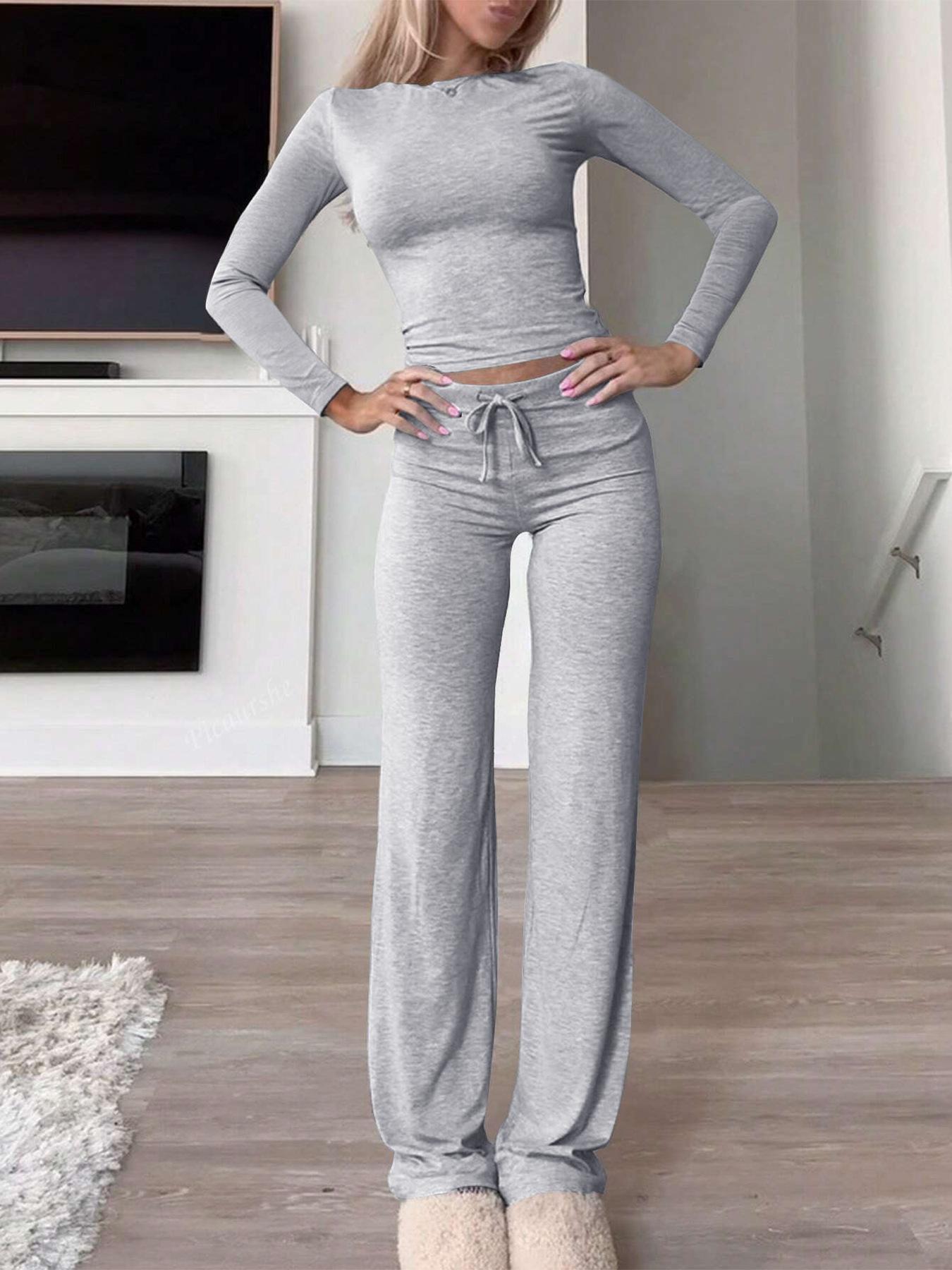

Y2K Sport Style Long Sleeve Long Pants Set Autumn Women Fashion Casual Set For Women L світло-сірого кольору