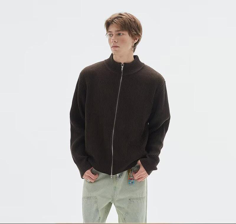 

Men s Chic Korean Style Knit Cardigan with Stand Collar & Double Zipper - Trendy Winter Outerwear XL